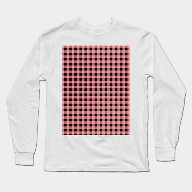 Gingham Check Pattern Stripes Black and Pink Long Sleeve T-Shirt by GDCdesigns